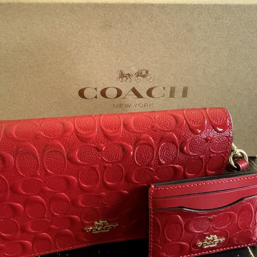 COACH Boxed Anna Foldover Clutch Crossbody & Card Case Set